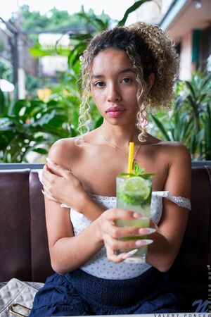 Valery Ponce Black Skirt White Thong