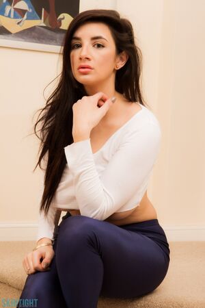 Cara Ruby in Blue Leggings at Skin Tight Glamour